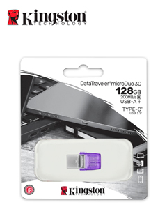 MEMORIA FLASH USB KINGSTON 128GB DATATRAVELER MICRODUO 3C 200MB/S DUAL USB-A + USB-C