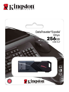 MEMORIA FLASH USB KINGSTON DATATRAVELER EXODIA ONYX 256GB, USB 3.2 GEN 1, COLOR NEGRO