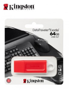 MEMORIA FLASH USB KINGSTON DATATRAVELER EXODIA 64GB, USB 3.2 GEN 1, COLOR ROJO.P