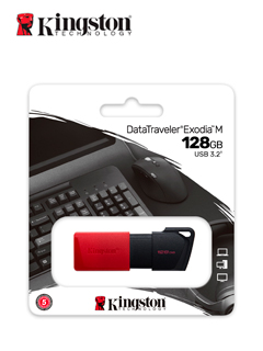 MEMORIA FLASH USB KINGSTON DATATRAVELER EXODIA M,128GB, USB 3.2 GEN 1, ROJOPRESE