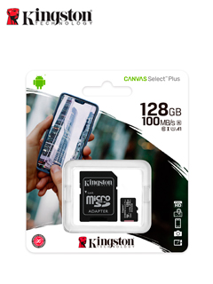 MEMORIA MICRO-SD KINGSTON CANVAS SELECT PLUS, 128GB, CON ADAPTADOR SDVELOCIDAD D