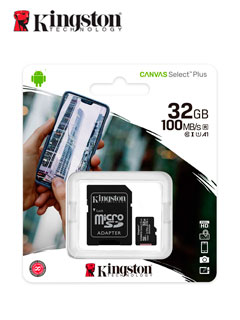 MEMORIA MICRO-SD KINGSTON CANVAS SELECT, 32GB, UHS-I SPEED CLASS 1 (U1), CON ADAPTADO