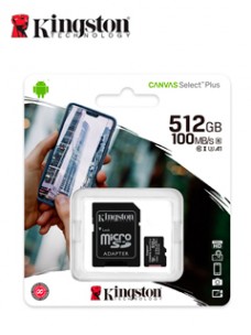 MEMORIA MICRO-SD KINGSTON CANVAS SELECT PLUS, 512GB, CON ADAPTADOR SDVELOCIDAD D