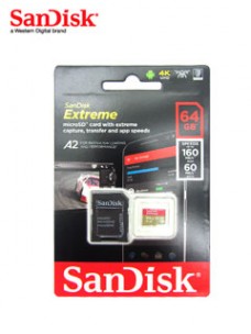 MEMORIA FLASH SANDISK EXTREME, 64GB, MICROSD, MICROSDHC, MICROSDXC, CON ADAPTADOR SD.