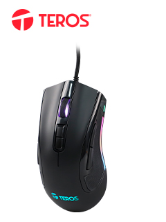 MOUSE TEROS TE-5167N, ÓPTICO, USB, 12800 DPI, RGB, NEGRO